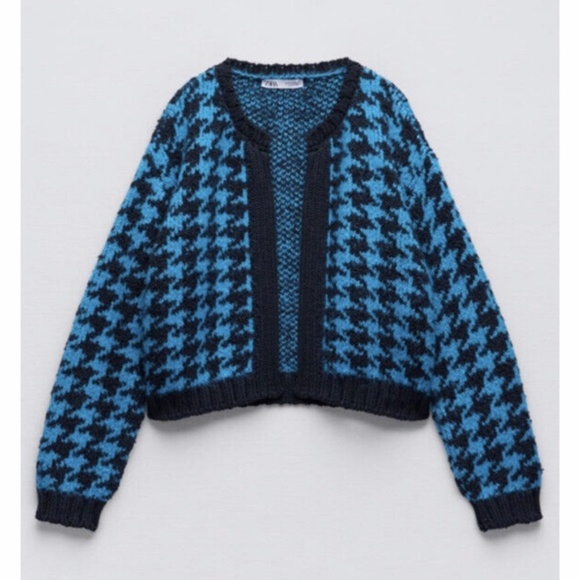 NEW Zara Houndstooth Knit Cardigan Small - Picture 1 of 13